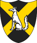 The sable, a saltire or, over all a fox sejant argent coat of arms of House Vulparan.