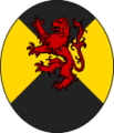 Badge-sable-per saltire-or-lion rampant-gules-small.png